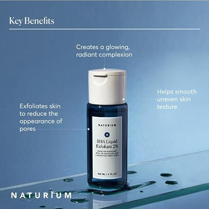 NATURIUM BHA LIQUID EXFOLIANT 2%, LEAVE-ON FACE & SKIN CARE EXFOLIATING PORE TREATMENT, WITH SALICYLIC ACID & BIOACTIVE FRUIT ACIDS, 4 OZ - Image 4